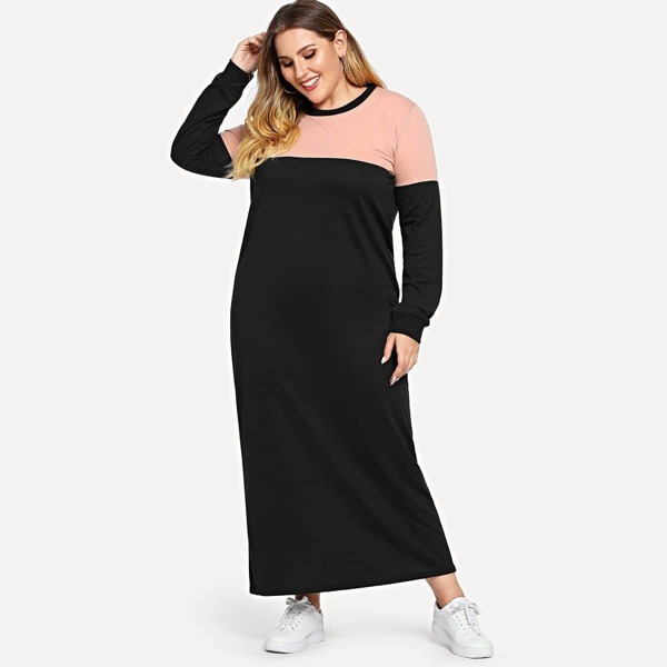 

Plus Color-Block Longline Dress, Black