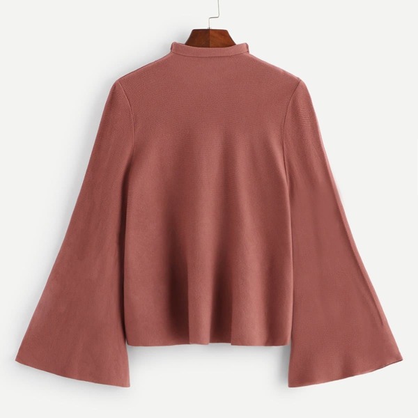 

Mock Neck Bell Sleeve Jersey Sweater