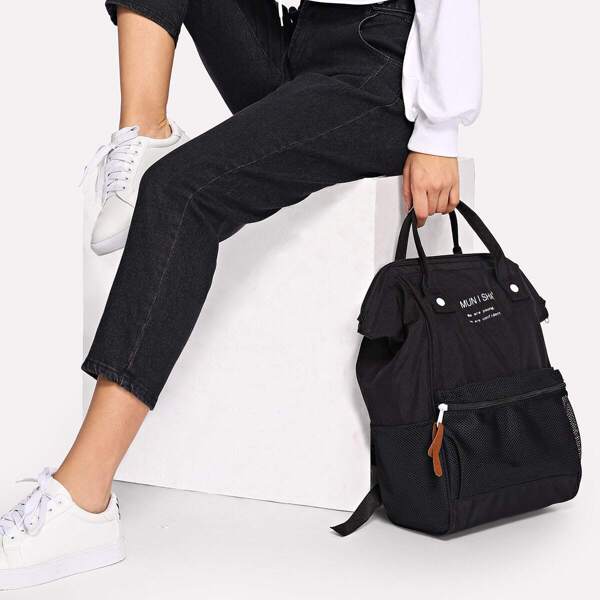 

Pocket Front Zipper Backpack, Black