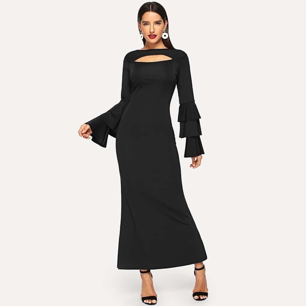

Layered Ruffle Sleeve Cut Out Dress