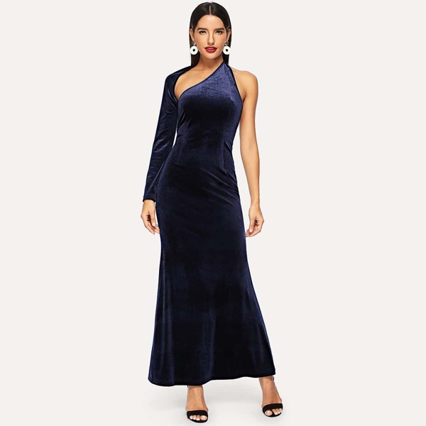 

Asymmetrical Sleeve Velvet Dress