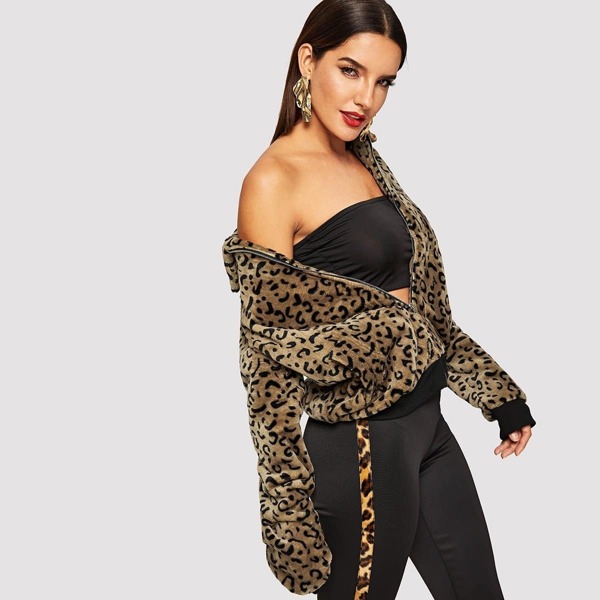 

Leopard Print Zip Up Teddy Jacket