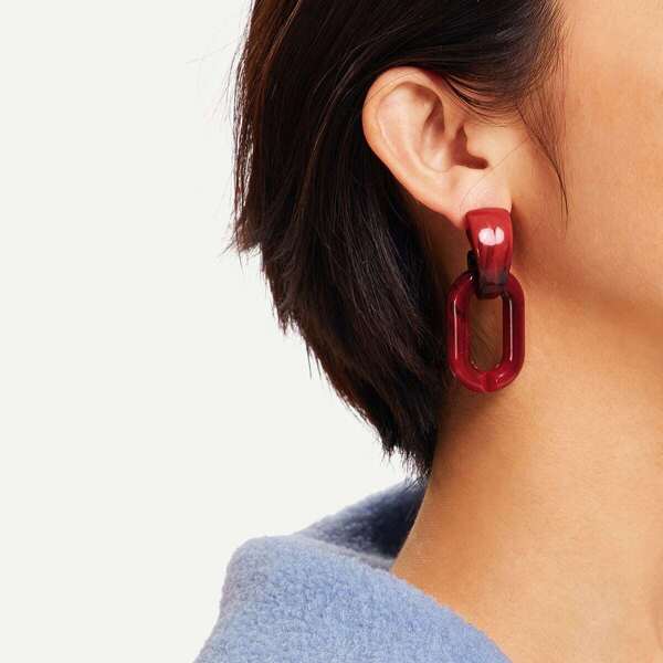 

Marble Pattern Open Oval Drop Earrings 1pair, Red