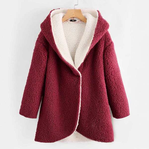 

Curved Hem Hooded Teddy Coat
