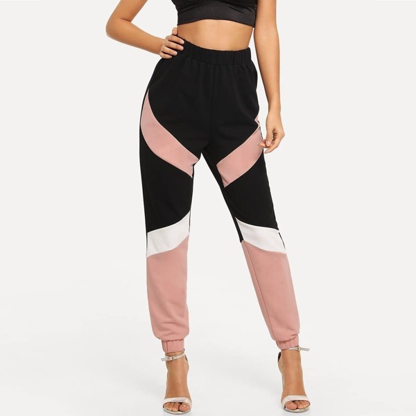 

Cut-and-sew Elastic Hem Pants, Multicolor