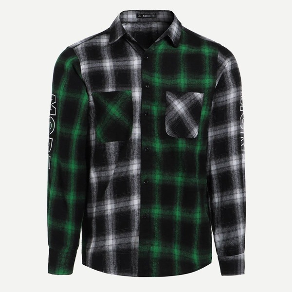 

Men Pocket Front Plaid Print Shirt, Multicolor