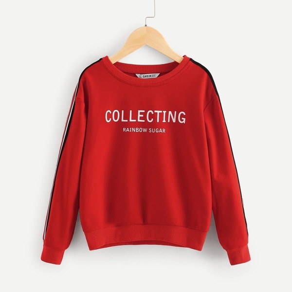 

Girls Striped Trim Lettering Pullover