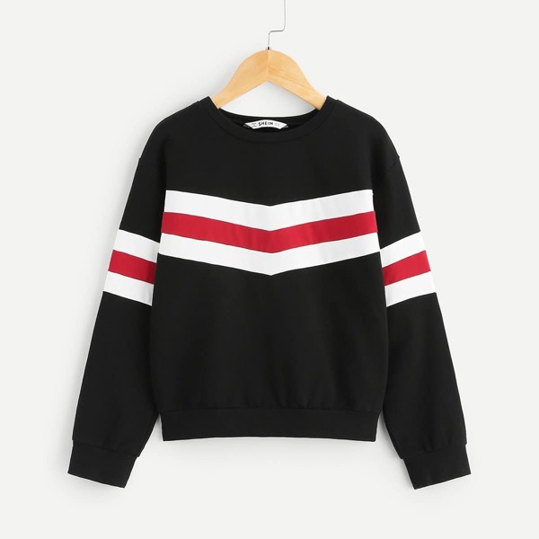 

Girls Varsity Striped Pullover, Black