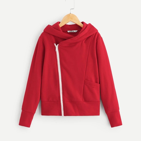 

Girls Zip Up Solid Hoodie, Red