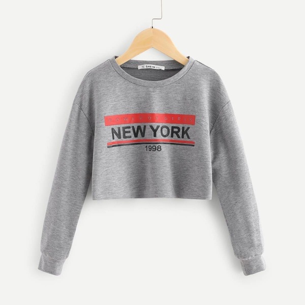 

Girls Drop Shoulder Lettering Crop Pullover