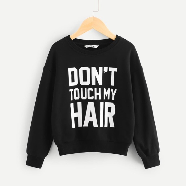 

Girls Letter Print Pullover, Black