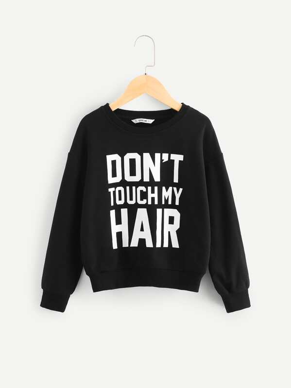 

Girls Letter Print Pullover, Black