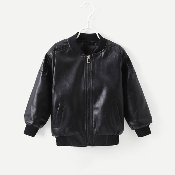 

Toddler Boys Solid Faux Leather Jacket