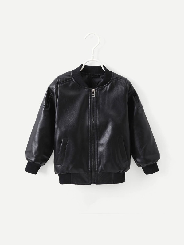 Toddler Boys Solid Faux Leather Jacket Shein Sheinside