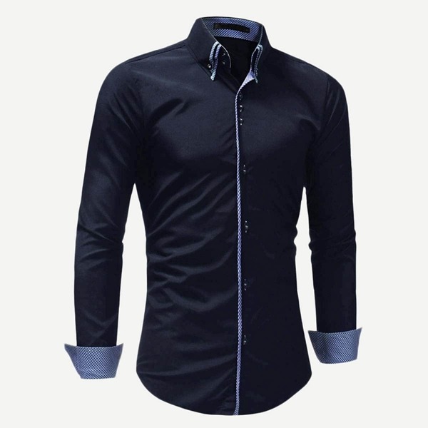 

Men Contrast Plaid Trim Shirt