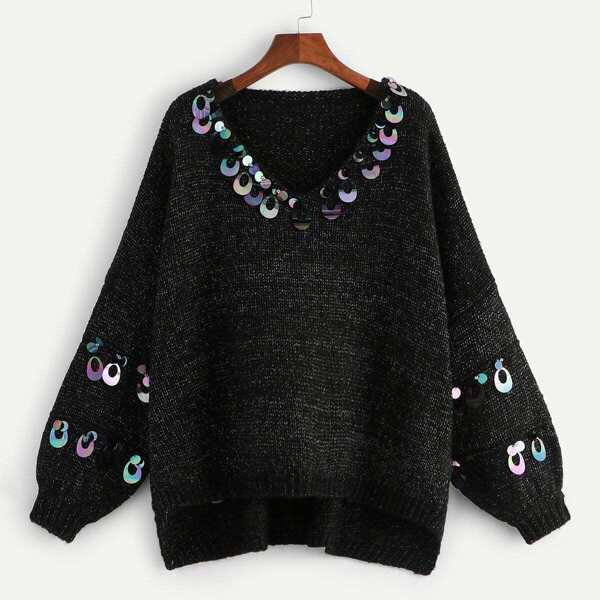 

Plus Contrast Sequin High Low Jumper