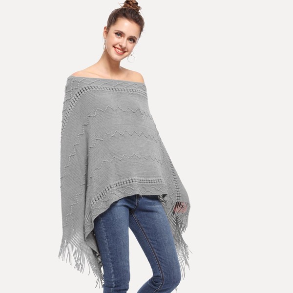 

Fringe Hanky Hem Zig Zag Poncho