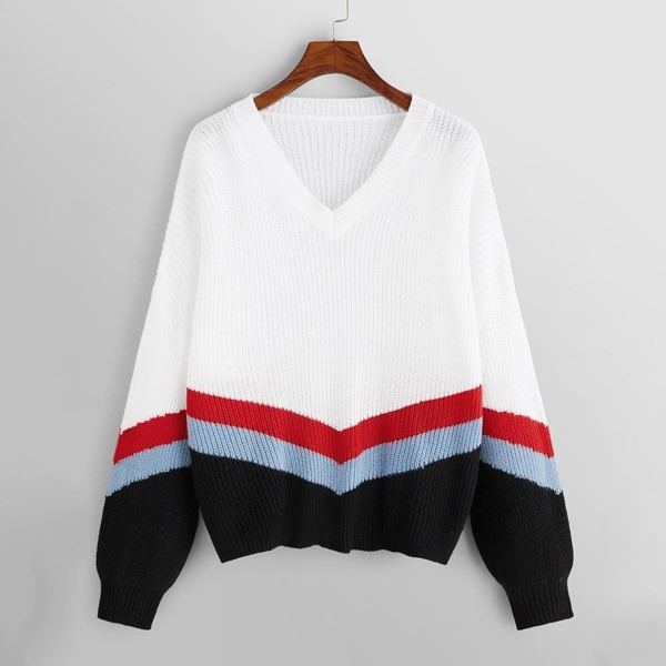 

Color Block Chevron Stripe Sweater