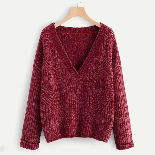 

Cuffed Sleeve Chenille Sweater
