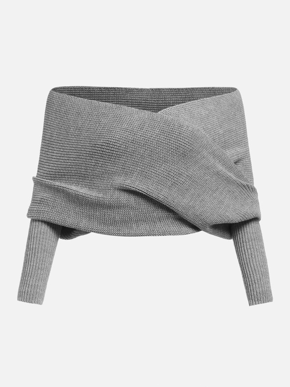 

Cross Wrap Off Shoulder Sweater, Grey