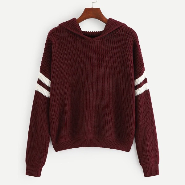 

Varsity Striped Sleeve Hooded Sweater