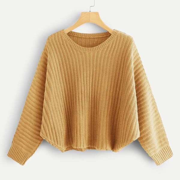 

Solid Rib Knit Asymmetrical Hem Sweater