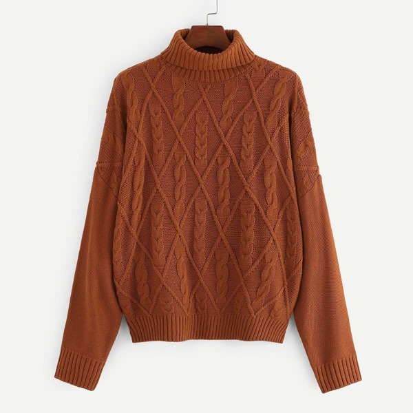 

Plus Turtle Neck Cable Knit Sweater