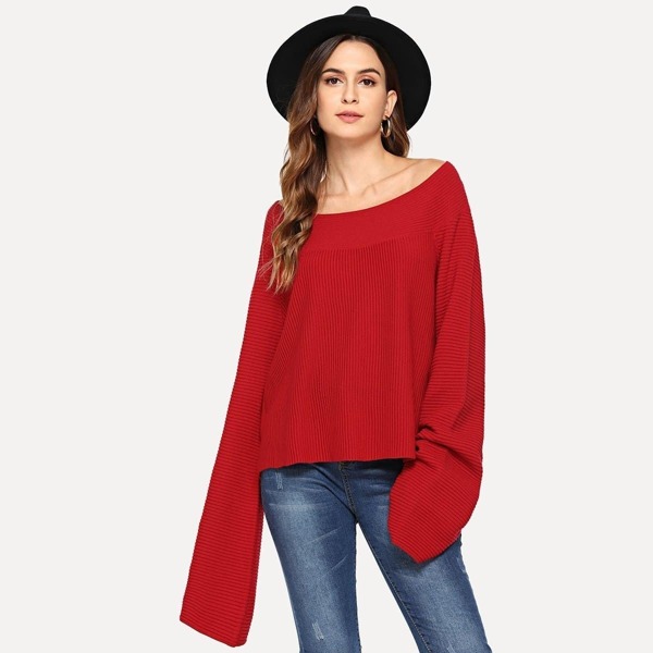 

Boat Neck Bell Sleeve Sweater