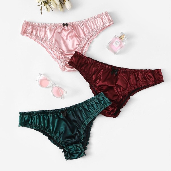 

Plus Lettuce Trim Satin Panty Set 3pcs, Multicolor