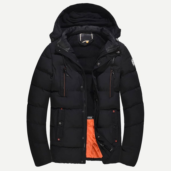 

Men Pocket Detail Detachable Hooded Puffer Coat