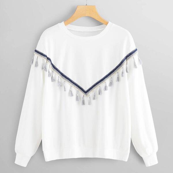 

Plus Fringe Detail Sweatshirt, White