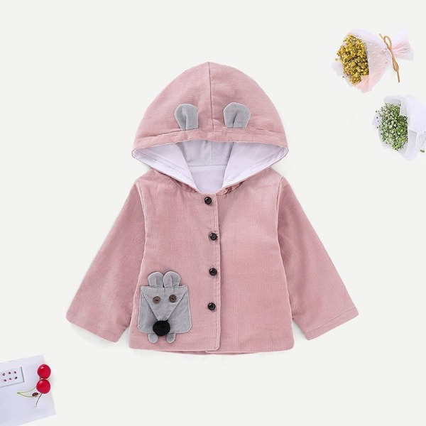 

Baby Patched Detail Hooded Corduroy Outerwear