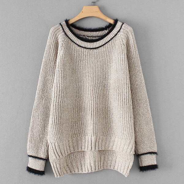 

Contrast Trim Raglan Sleeve Dip Hem Sweater