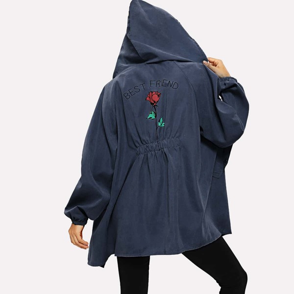 

Letter Print Raglan Sleeve Jacket, Navy