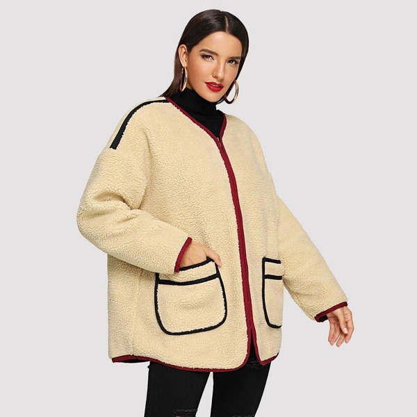 

Drop Shoulder Dual Pocket Teddy Jacket