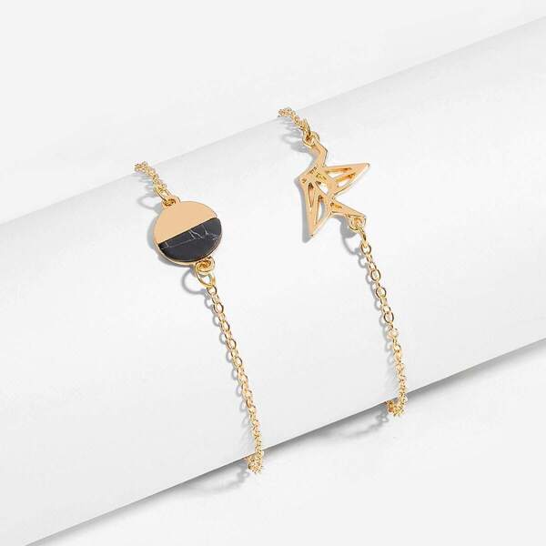 

Round Detail Chain Bracelet Set 2pcs, Gold
