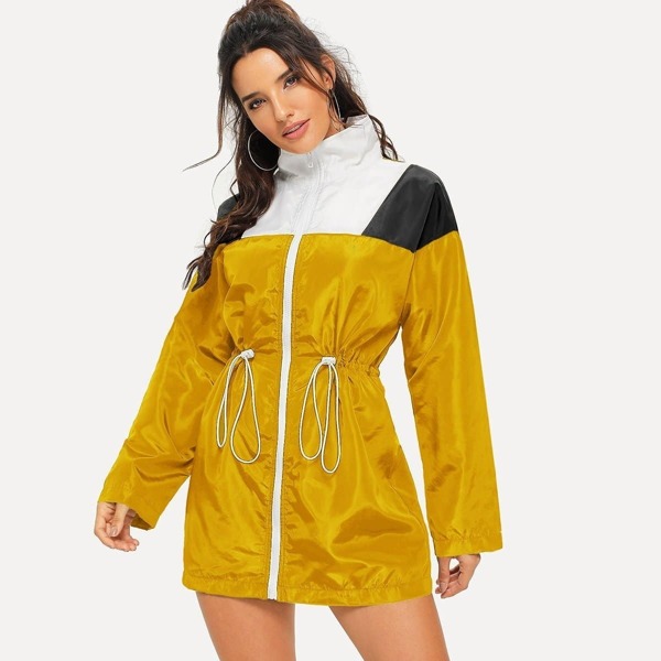 

Drawstring Waist Color Block Windbreaker Jacket, Multicolor