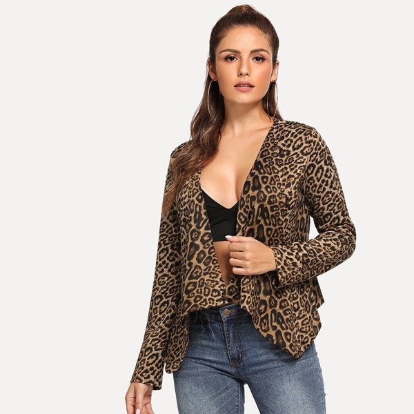 

Leopard Print Surplice Wrap Coat