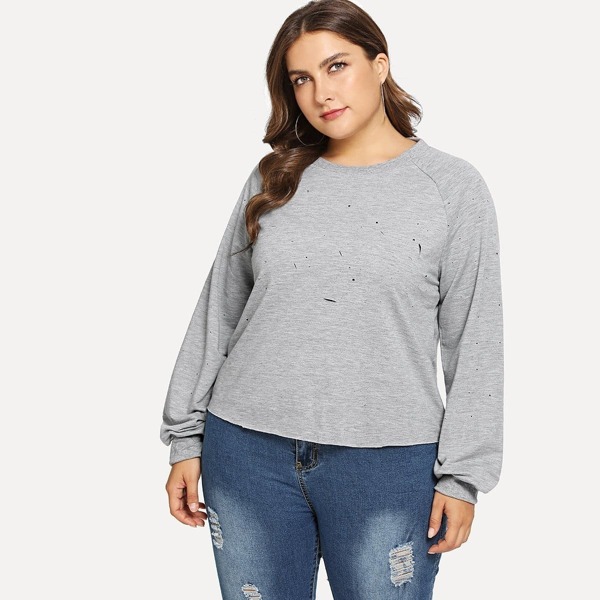

Plus Raglan Sleeve Marled Sweatshirt, Grey