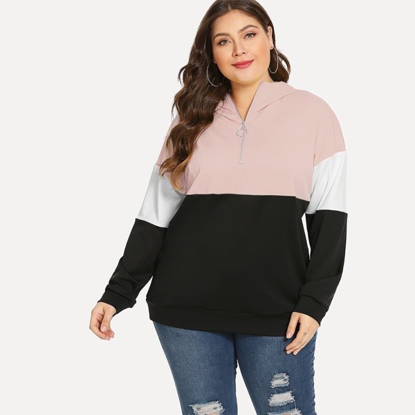 

Plus Zip Front Colorblock Hoodie