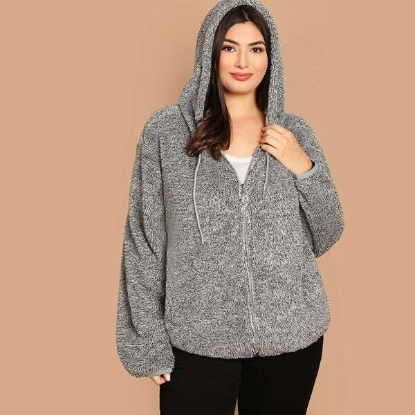 

Plus Zip Up Teddy Hooded Jacket