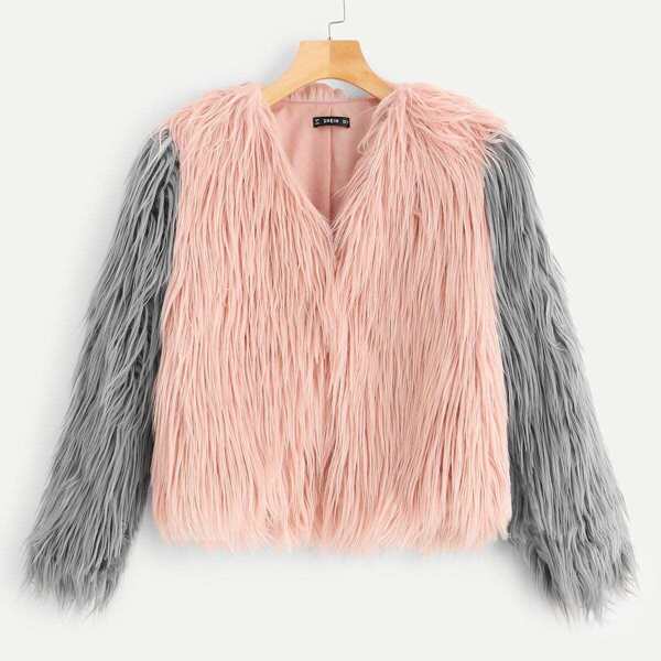

Two Tone Faux Fur Coat, Multicolor