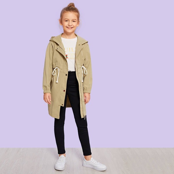 

Girls Drawstring Waist Hooded Coat