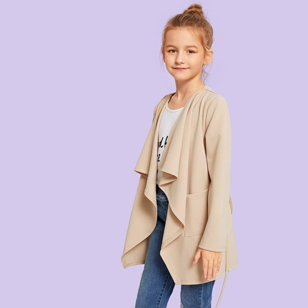 

Girls Waterfall Collar Belted Coat