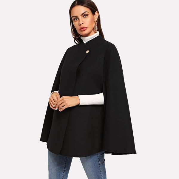 

Single Button Cape Coat, Black