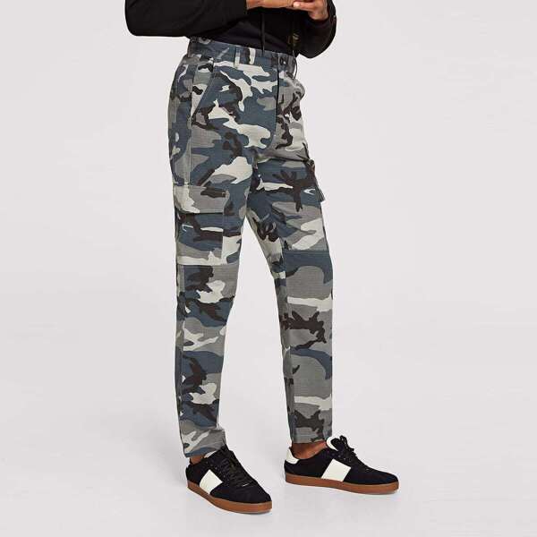 

Men Slant Pocket Camo Print Pants, Multicolor