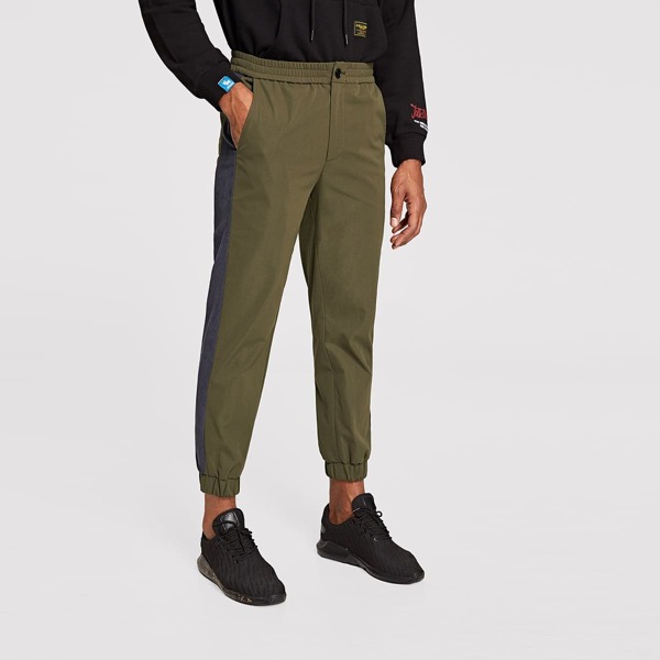 

Men Contrast Corduroy Panel Pants