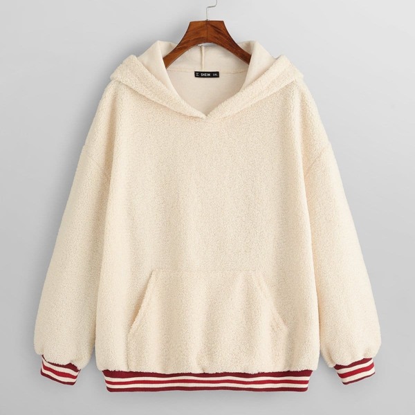 

Plus Striped Trim Teddy Hoodie