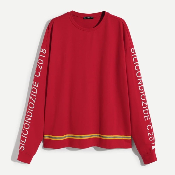 

Men Letter Print Striped Tape Detail Sweatshirt