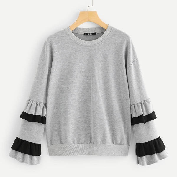 

Layered Ruffle Tunic Pullover, Grey